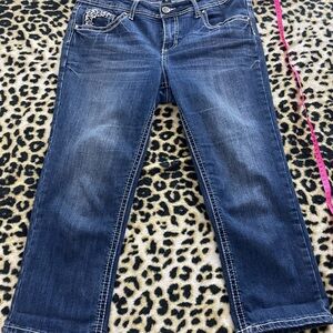 Love Indigo Blue Women's capri Jeans w/ white lacing and bling accent Size 12